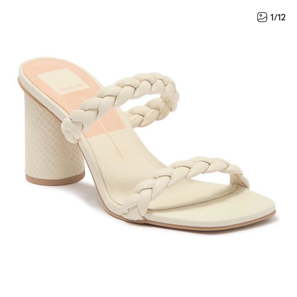 Dolce Vita Cream Braided Double-Strap Block Heel Slides